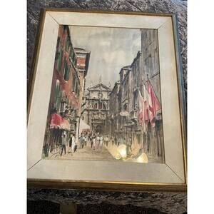 Original Venetian Watercolor by Farago Scuola Grande di San Rocco Framed